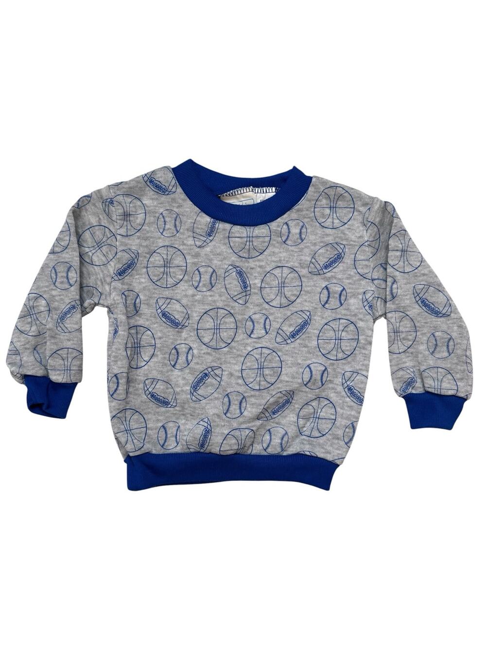 Vintage Toddler Sports Sweatshirt BASIC EDITIONS Blue Gray Outline Retro Y2K 90s